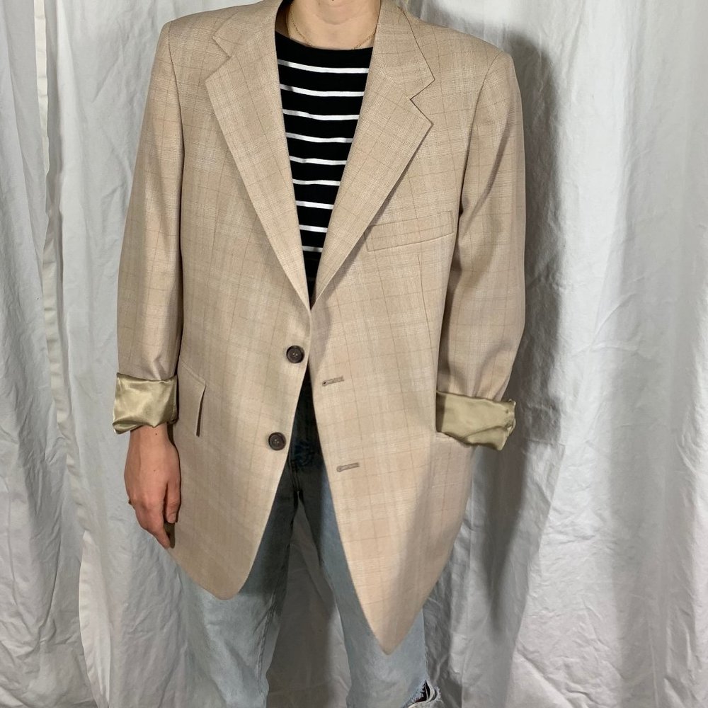 Tan Oversized Menswear Plaid Blazer